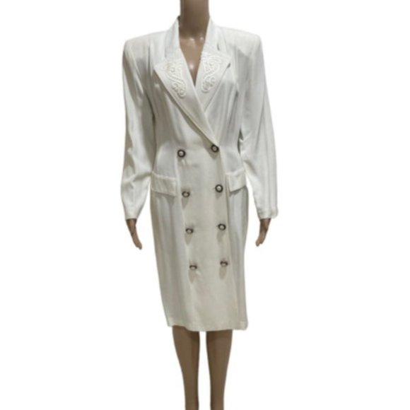 DB Designs Vintage 80s Ivory Ivory Blazer Midi Dress Size 8 - Picture 1 of 8